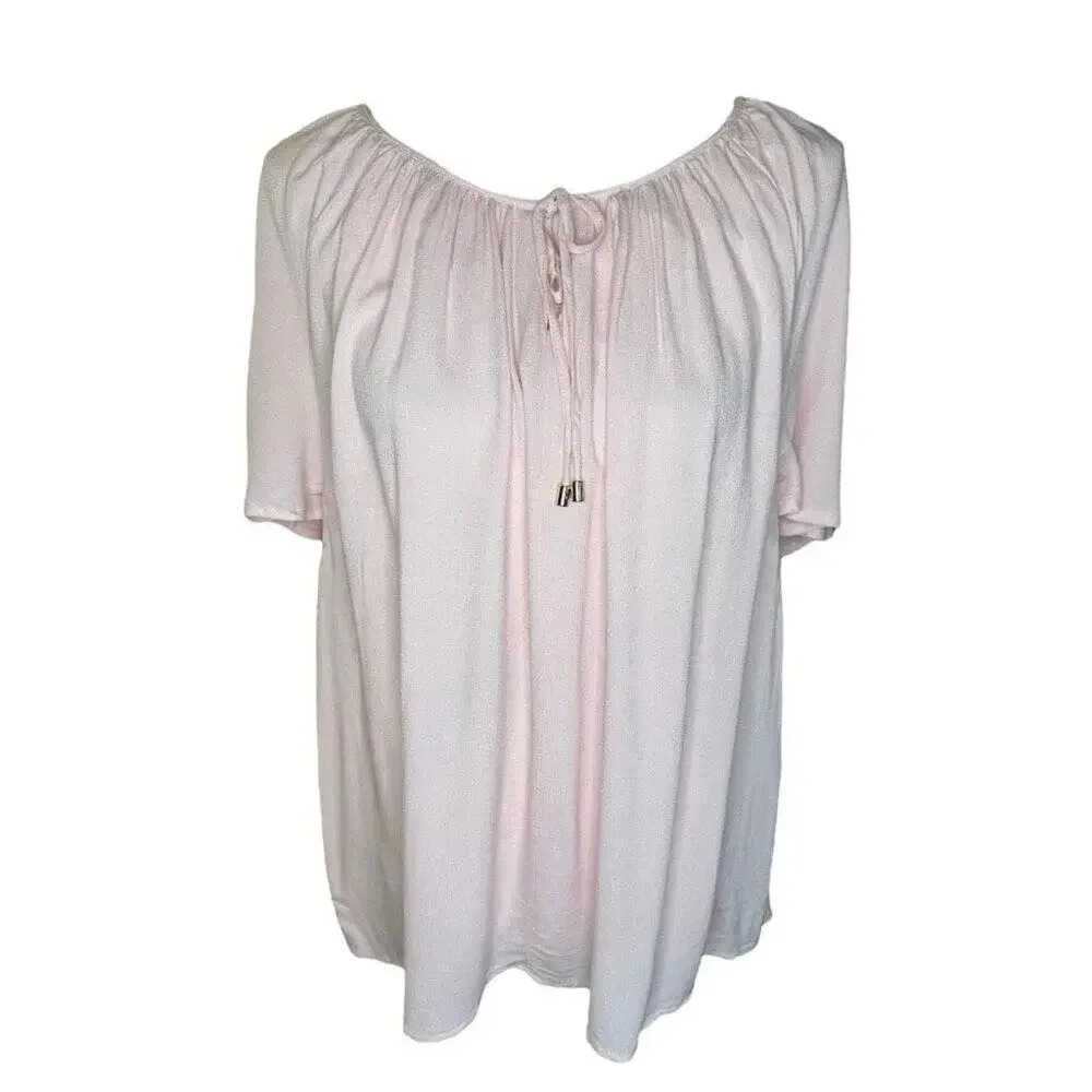 Ellos Women’s Plus‎ Size 18 Light Pink Crinkle Flutter Sleeve Top in Misty Rose